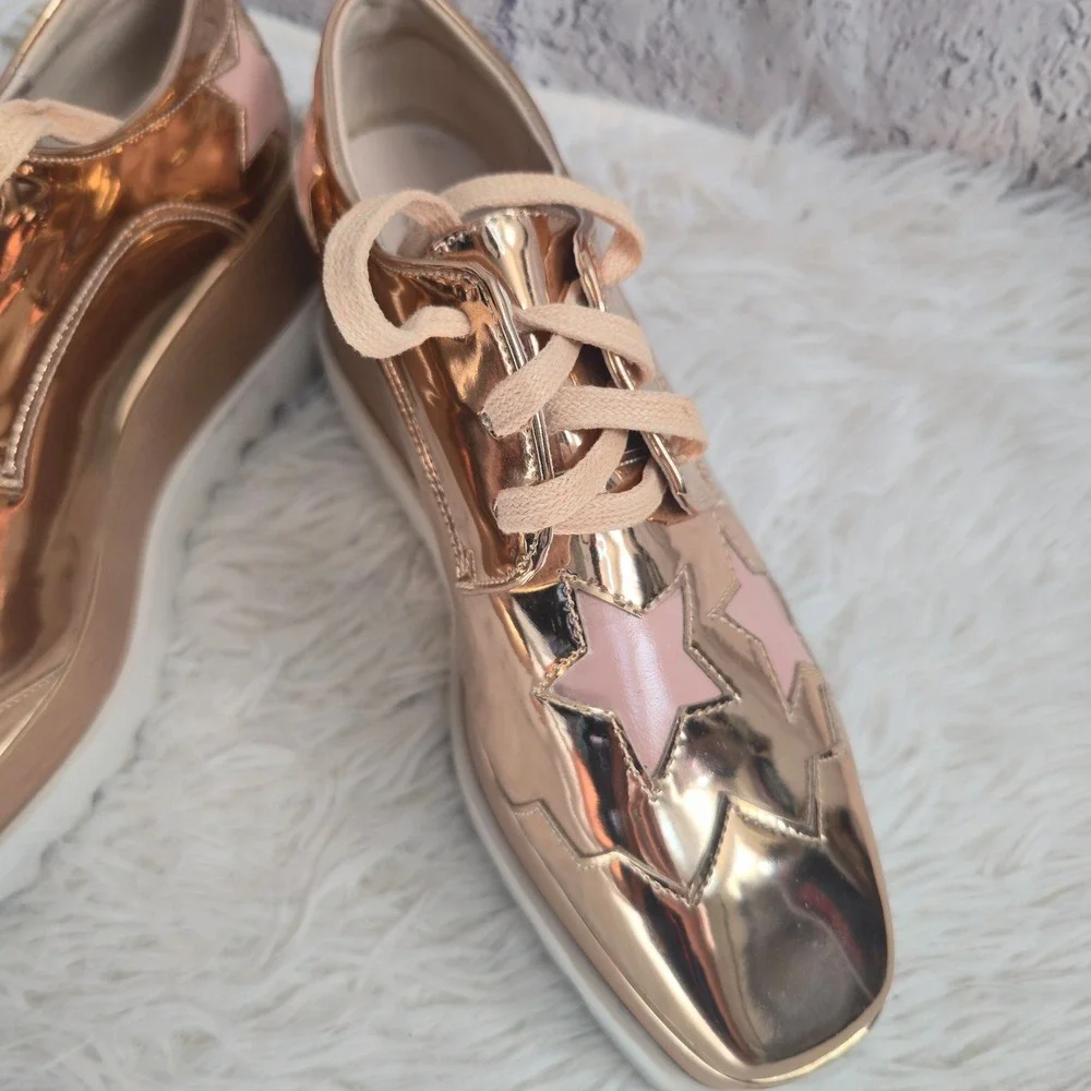 Daiyaer NWOT Rose Gold Platform Oxfords Star Creeper Wedge Shoes Size 37